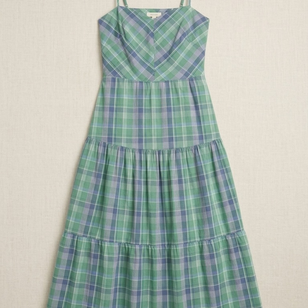 Plaid Tiered Dress in Green and Blue